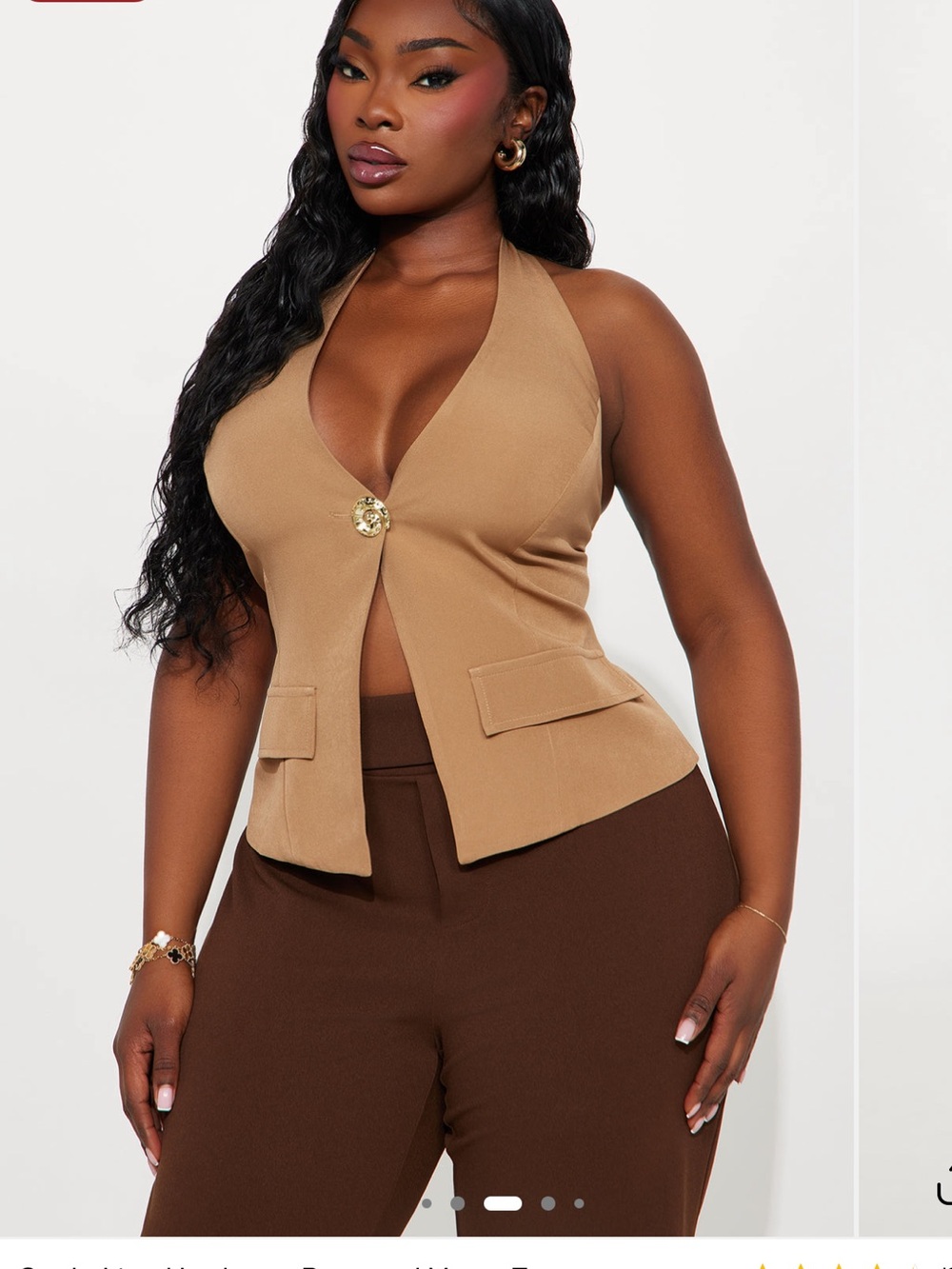 Tan Hardware Buttoned Halter Vest